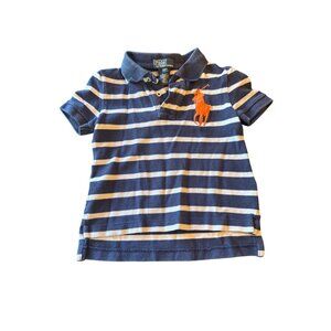 Ralph Lauren Polo Boys Navy & White Striped  Big Pony Short Sleeve Shirt 2T